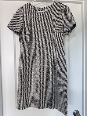 Calvin Klein Black & White Diagonal-Striped Short-Sleeve Mini Dress